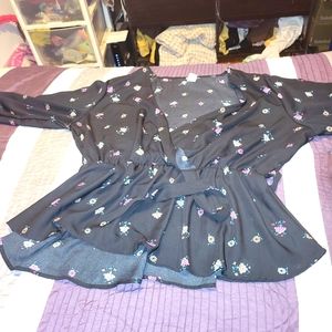 BLACK FAUX WRAP BLOUSE